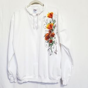Crazy Shirts Hawaii Cotton Popover Top White California Poppies